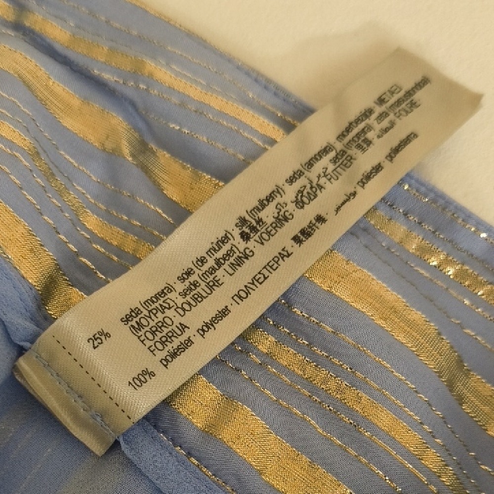 Elegant Blue and Gold Striped Women's Wide Leg Pants - Picture 8 of 9
